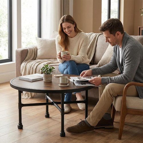 Regine Switzerland Large Round Wood Coffee Table - Modern Farmhouse Design with Storage