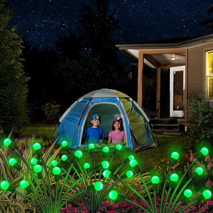 Kohlrabi Solar Halloween Lights Outdoor, 2 Pack 20 LED Solar Green Firefly Lights, Waterproof Wind Swaying Light for St. Patrick's Day Irish Day Outside Yard Patio Decoration