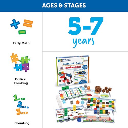Learning Resources MathLink Cubes - 115-Piece Kindergarten Math Activity Set | Engaging STEM Games for Ages 5+