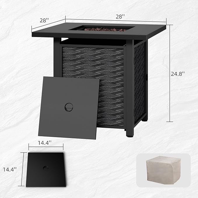 Shintenchi Propane Fire Pits 28″ Outdoor Gas Fire Pit, Square Fire Pit Table, 2-in-1 Fire Table with Removable Lid, CSA-Certified for Outside Patio, Parties, Backyard, Garden