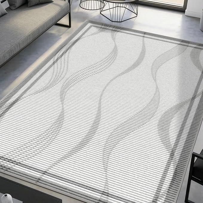 Merelax 5x8 Area Rug for Bedroom - Washable Non-Slip Large Area Rug, Indoor Floor Carpet Low Pile Soft Farmhouse Rug for Dining Room, Mudroom, Modern Aesthetic Abstract Geometric Decor, Grey