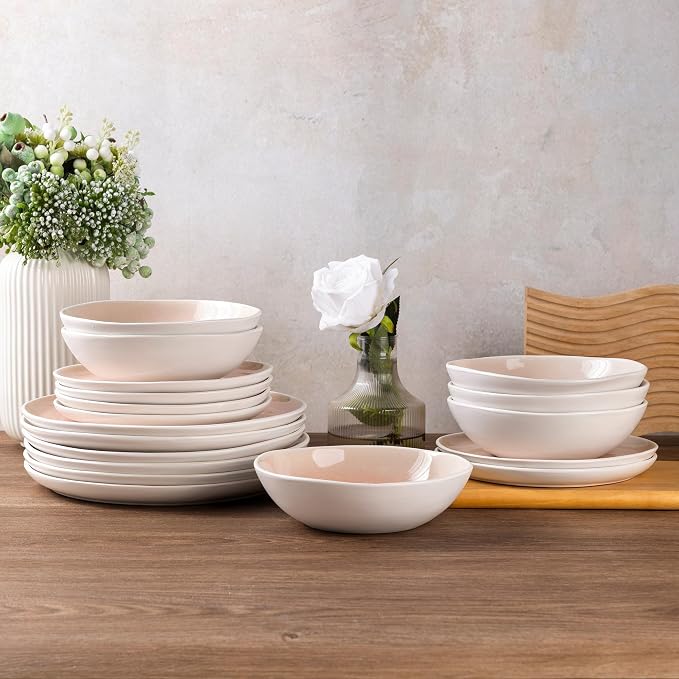 AmorArc Ceramic Dinnerware Sets,Handmade Reactive Glaze Stoneware Plates and Bowls Sets,Highly Scratch Resistant | Dishwasher & Microwave Safe Dishes Set,Service for 8 (24pc)