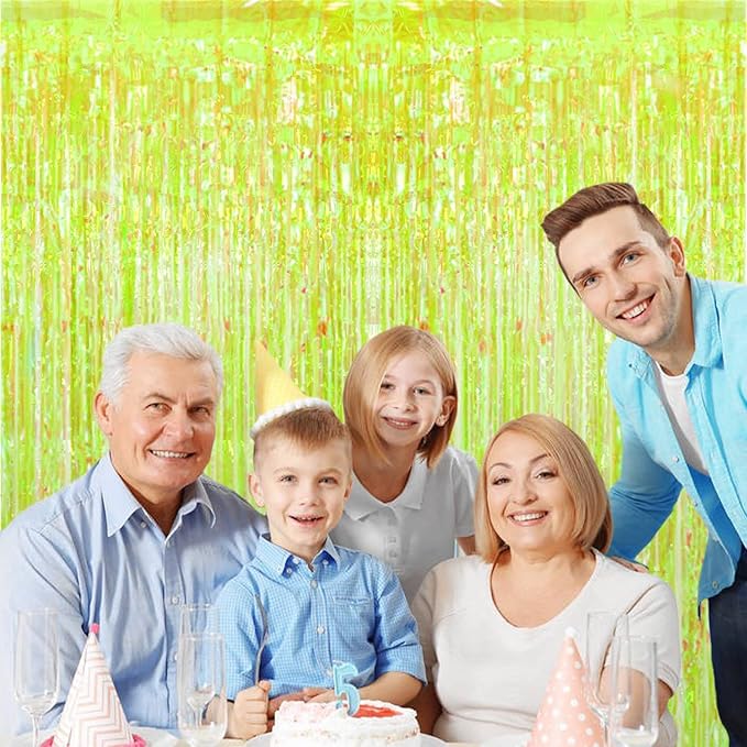 2 Pack Neon Green Foil Fringe Backdrop Curtains Party Decoration, 3.2 x 8.2 ft Tinsel Backdrop Curtains for Parties Photo Booth Wedding Graduations Birthday Party Supplies (Iridescent Green)