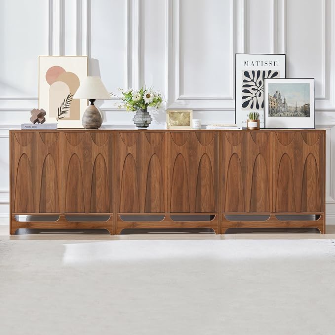 Bifins Sideboard Buffet Cabinet with Storage Set of 2, 63” Mid Century Modern Storage Cabinet with Adjustable Shelf and 4 Doors for Dining Room, Living Room,Entry