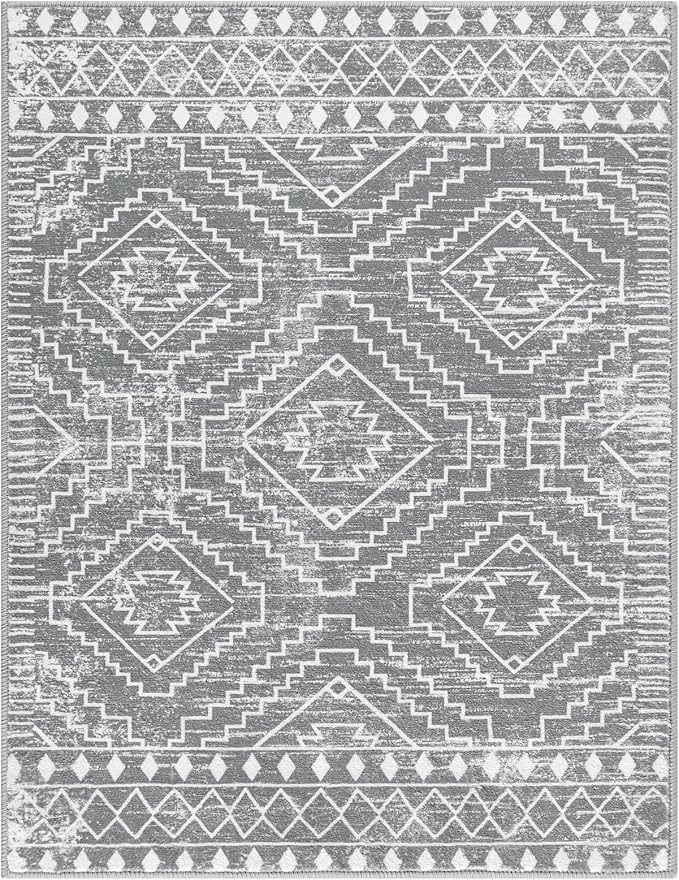 Wonnitar Moroccan Gray Area Rugs for Living Room, Washable 5x7 Boho Bedroom Rugs, Non-Slip Large Soft Dining Room Throw Mat, Floor Carpet for Basement Guest Room Office (Silver Grey,5'x7')