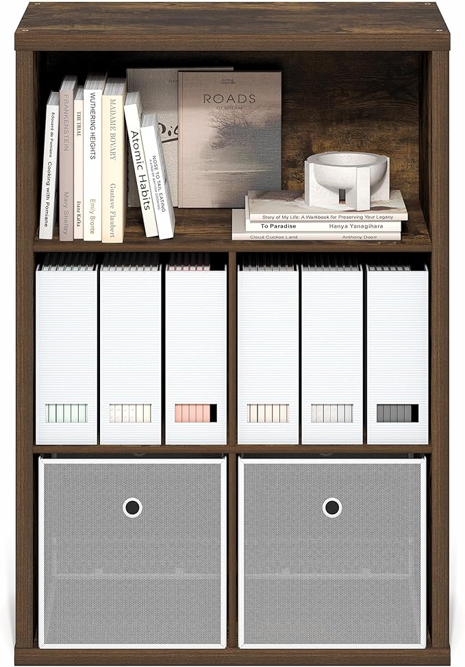 Furinno Cubicle Book Shelf, 5-Cube Bookshelf, Extra Thick Frame Cube Storage Organizer Bookcase with Closed Back, 15.3 x 29.9 x 43.3, for Living Room, Bedroom, Home Office, Amber Pine
