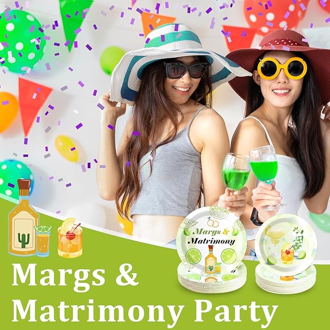 Margs And Matrimony Bachelorette Birthday Party Plates and Napkins Decorations Kit,Matrimony Tableware Supplies for Birthday Margarita Bachelorette Fiesta Favors Party Decor Service 24 Guests