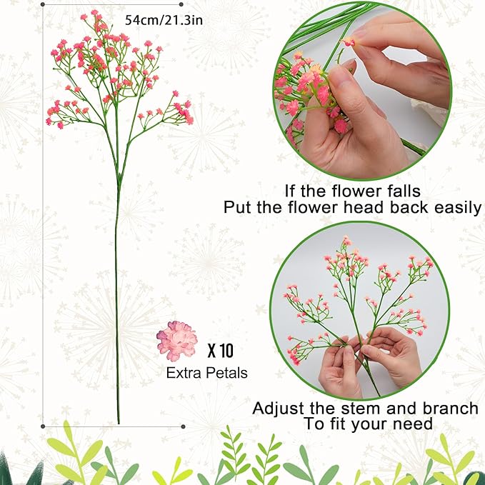 JIFTOK Babys Breath Artificial Flowers, 24 Pcs Fake Flowers Gypsophila Bouquet Fall Flowers Artificial for Decoration, Real Touch Silk Flower for Wedding Christmas DIY Party Home Garden Office (Red)
