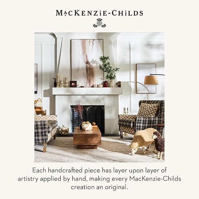 MACKENZIE-CHILDS Pedestal Vase, Decorative Centerpiece and Flower Holder, Brown-and-White Mocha Check