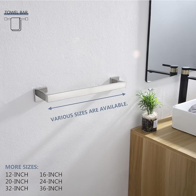 KOKOSIRI 16-Inch Single Towel Bar, Bathroom Kitchen Towel Holder, Wall Mounted SUS304 Stainless Steel Towel Rack, Polished Chrome, B4003CH-L16