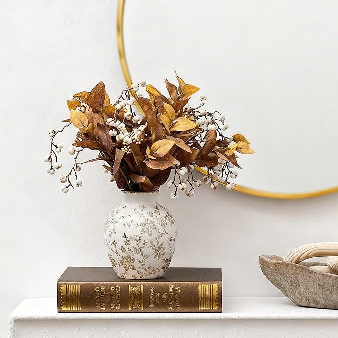 SIDUCAL Ceramic Vintage Vase, 5.83 Inch Retro Ice Cracked Chinoiserie Floral Vase, Rustic Farmhouse Vases for Home Decor, Bookshelf, Garden, Chinoiserie Decor, Tuscan Decor, Brown Floral Pattern