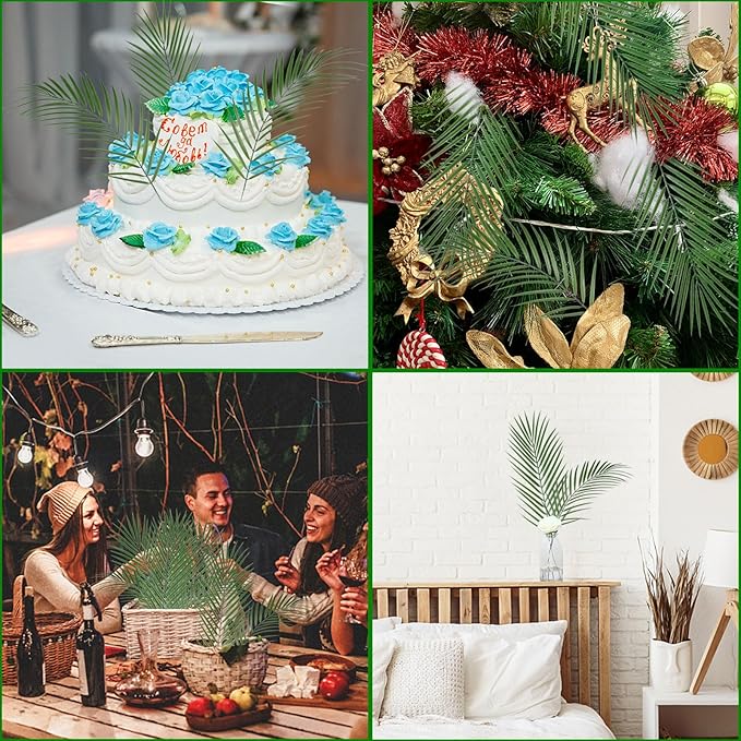 CCINEE 16 PCS Artificial Palm Leaves, Faux Large Palm Fronds Fake Tropical Plant Simulation Safari Leaves with Stems for Home Hawaiian Luau Party Jungle Beach Theme Party Decoration