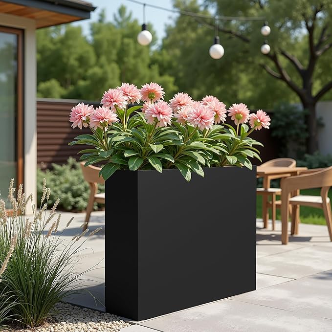 Casaphoriar Metal Planter Box 36"x9"x28", Rectangular Planter with Inner Shelf and Drainage Holes, Perfect for Outdoor Patio and Balcony Decor, Black