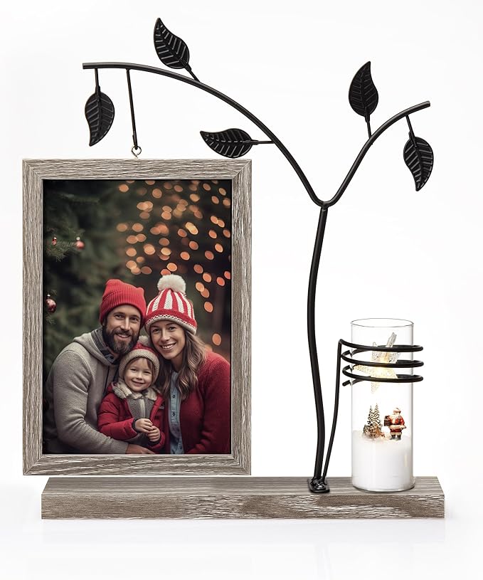 Afuly 5x7 Picture Frame with Bud Vase for Plants Flowers, Family Picture Frames Rustic Double Photo Frame Tabletop Display Decor, Anniversary Wedding Gifts, Dark Brown