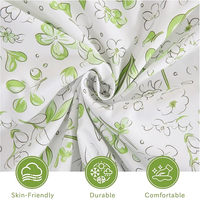 Bedlifes Queen Sheet Set Ultra Soft, Breathable, Silky Flower Deep Pocket 100% Microfiber Bedding, 4 Piece Queen Size Green Floral