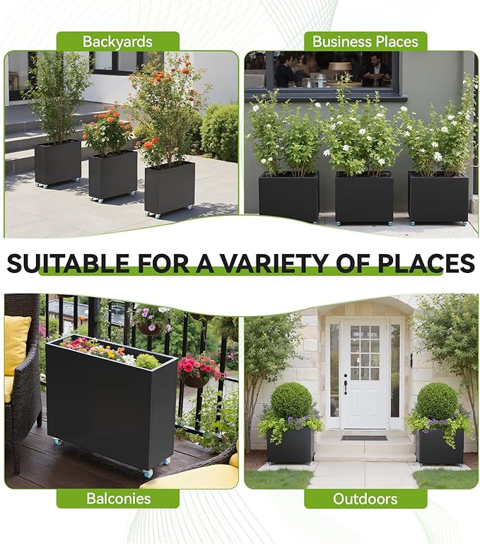 Metal Flower Planter with Drainage Holes & Removable Shelf Large Rectangular Planter Black for Outdoor Indoor Patio Porch 38 x 13 x 30inch Modern Design for Plants Flowers Vegetables Fruits