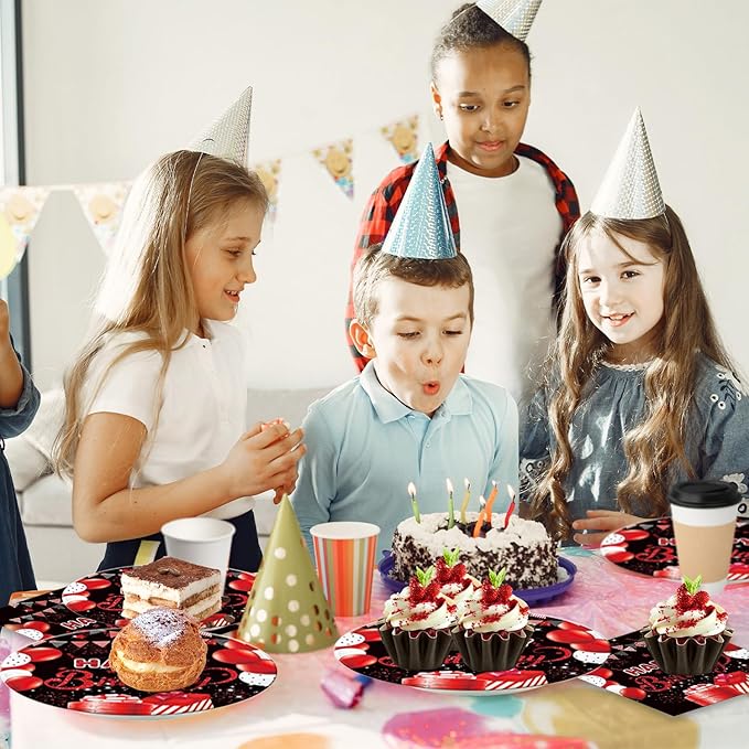 40Pcs Red and Black Birthday Decorations Happy Birthday Decorations for Men Women Black and Red Disposable Paper Plates and Napkins Set Party Supplies Serve 20