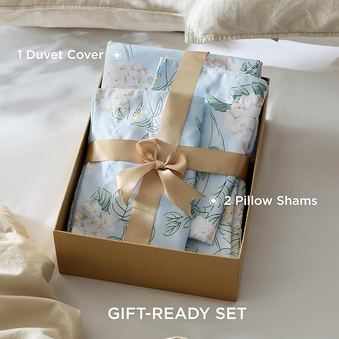 Bedsure Duvet Cover King Size - Reversible Cute Floral Duvet Cover Set with Zipper Closure, 3 Pieces Aqua Blue Bedding Set with 8 Corner Ties and 2 Pillow Shams 20"x36"