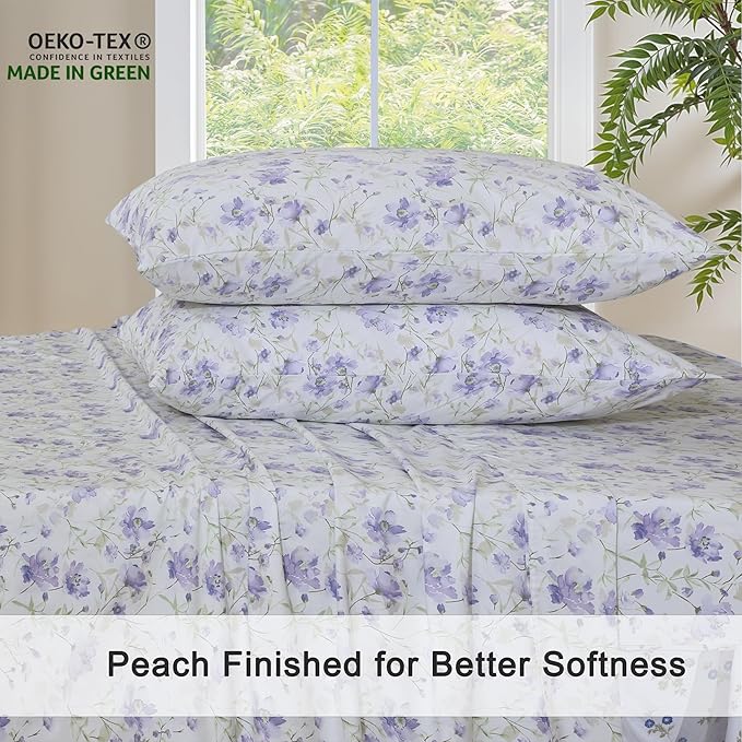 RUVANTI 100% Organic Cotton Sheets Split King, Percale Weave, GOTS Certified, 5-Piece Set, Deep Pocket 15", Crisp & Breathable, Soft Durable Bedding, Sábanas Algodón Orgánico – Heather