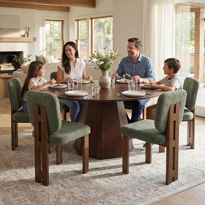BESTANO 59" Round Dining Table for 4-6 People, Kitchen Dining Room Table with Wooden Pedestal Base, Circle Dinner Pedestal Dining Table for Dining Room (Table Only), Walnut