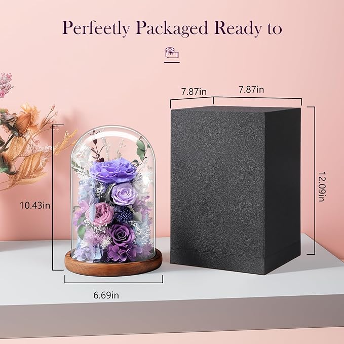 Eternal Rose Lilac Purple Flower Preserved Long Lasting Stable Color Natural Material Symbol of Everlasting Love for Wife Mothers Select Anniversary Rose Gift Birthday Present Christmas