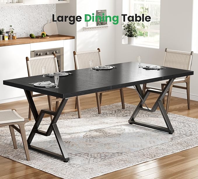 70.8" Large Executive Desk - Computer Office Desk Workstation, Modern Business Writing Table with Sturdy Metal Legs for Home Office (Black/Black)
