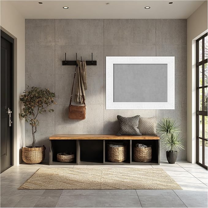 Amanti Art White Framed Magnetic Board 27x35 Medium Vision Board for use with Magnets, 100% Metal Sheet to Display Items as Office Decor or for Home Organization in mudroom, Kitchen or Kids Room