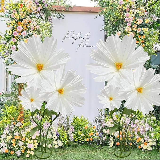 Giant Daisy Flowers Artificial, Large Paper Flower for Decoration, 6.1ft Big Daisies Flowers Decor, No fading for Birthday Party Garden Office Home Wedding Graduation Shop Window Display 3Pcs(White)