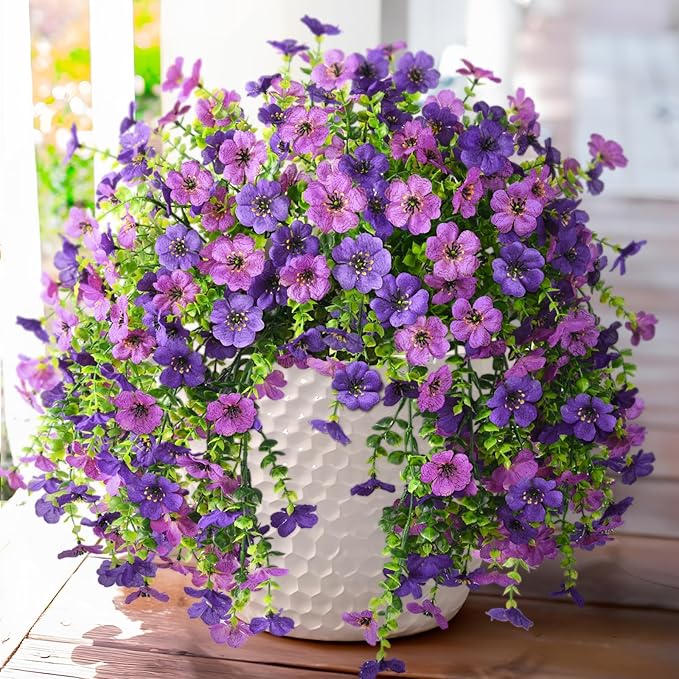 Artificial Faux Flowers Plants for Outdoor Spring Summer Decoration, 2PCS Fake Silk Daisy Flowers No Fade UV Resistant Realistic for Outside Home Planter Porch Patio Balcony Yard Decor (Purple)