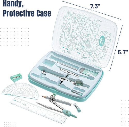 Mr. Pen Geometry Set - 13-Piece Kit with Metal Compasses, Protractor, Ruler & More for Math & Drafting