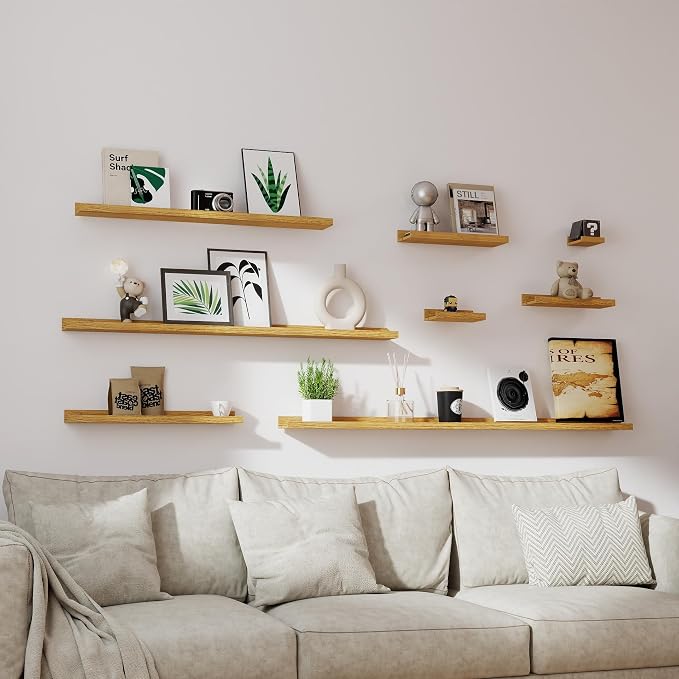 Small Floating Shelves for Wall Decor, Wall Mounted Wood Shelf for Bedroom, Living Room, Bathroom, Kitchen, Nursery, Mini Display Ledge Shelf with Lip Set of 2-4 Inches, Oak
