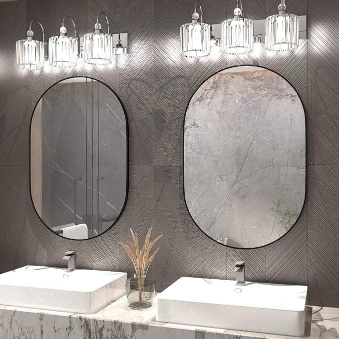 Oval Bathroom Mirror Capsule Wall Mirror, 24"x36" Black Vanity Wall Mounted Mirror, Large Modern Pill Mirrors with Metal Frame, Decor for Entryway, Bedroom, Living Room