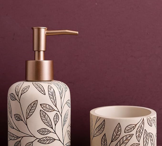 Hymmah Bathroom Accessories Set,Toothbrush Holder,Farmhouse Bathroom Decor,4 Pcs Resin Gift Set Apartment Necessities, Contain Toothbrush Cup,Soap Dispenser,Soap Dish,Tumbler