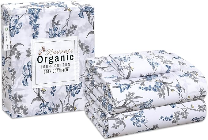 RUVANTI 100% Organic Cotton Sheets Twin Size, Percale Weave, GOTS Certified, 3-Piece Set, Deep Pocket 15", Crisp & Breathable, Soft Durable Bedding, Sábanas Algodón Orgánico – Deluxe