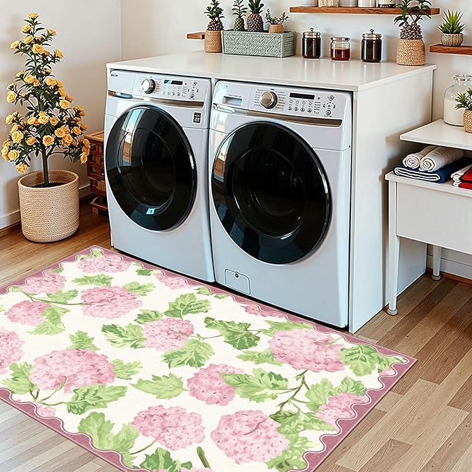 3x5 Entryway Rug - Small Washable Indoor Outdoor Mats for Front Door Non-Slip Porch Rug Boho Pink Floral Throw Rugs for Living Room Girls Bedroom Entryway Kitchen Office Front Porch Decor