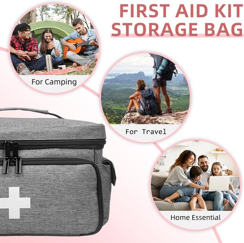 ALSLEA First Aid Bag - Portable Medical Supplies Organizer for Travel & Outdoor Use | Small Gray Design