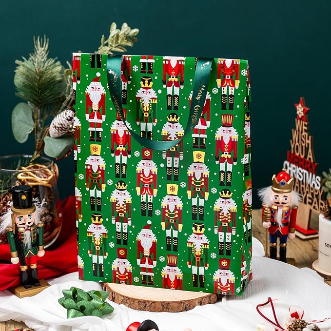 MAYPLUSS Christmas Nutcracker Wrapping Paper, Reversible Christmas Gift Wrapping Paper, Funky Cute Green Nutcracker Print Thick Gift Wrap Metallic Foil Paper for Holiday (Mini Roll, 17 Inch X 33 Feet)