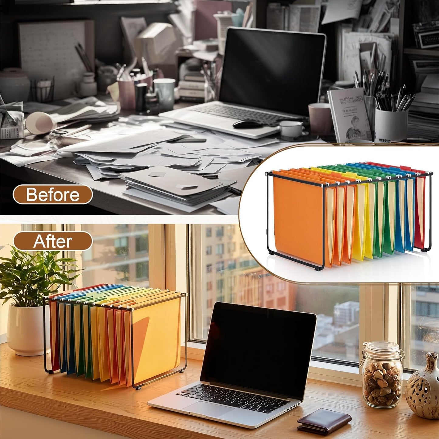Skiennix Heavy Duty Hanging File Folder Frame - Legal/Letter Size Organizer | 14.57" x 11.81" x 9.06" - Black