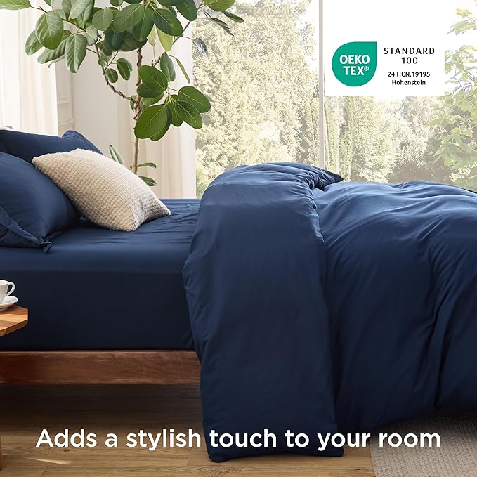 Bedsure Duvet Cover with Fitted Sheet Queen - Warm Deep Pocket, Hotel Luxury Soft Double Brushed Bedding Set with Zipper Closure, 1 Duvet Cover, 1 Fitted Sheet, 2 Pillow Shams, NO Comforter, Blue