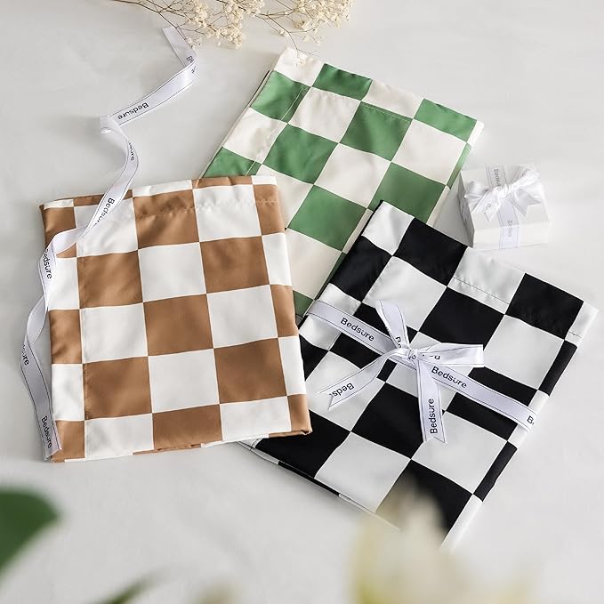 Bedsure Comforter Set Queen Size - Checkered Bedding Comforter Set for Boys, 3 Pieces, 1 Soft Green Comforter and 2 Pillow Shams