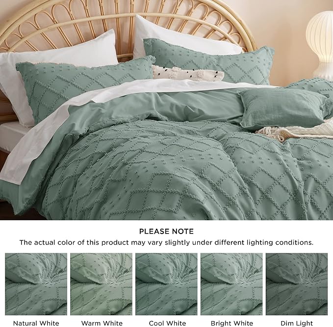 Bedsure Boho Duvet Cover Full Size - Green Breathable & Soft Boho Bedding, Machine Washable Comforter Cover for All Seasons, Includes 1 Duvet Cover 80"x90" with 2 Pillow Shams & Zipper Closure