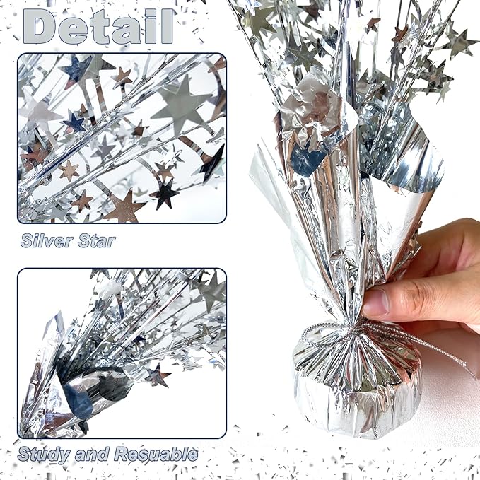 12 Pack Metallic Foil Spray Centerpiece Star Table Decoration Burst Table Centerpieces for New Years Nye Birthday Wedding Anniversary Graduation Holiday Party Supplies Decor, Silver