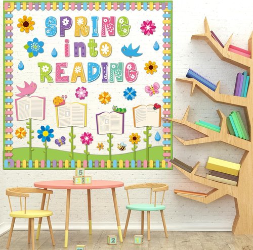 Gisgfim Spring Reading Bulletin Board Decorations Set - Butterflies & Flowers Cutouts for Classroom Decor