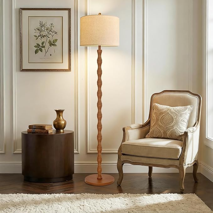 QIYIZM Wood Floor Lamp for Living Room,Bedroom,Vintage Standing Lamp with Remote Dimmable,Farmhouse Mid Century Tall Lamp Rustic Industrial Retro Floor Light Boho Bohemian