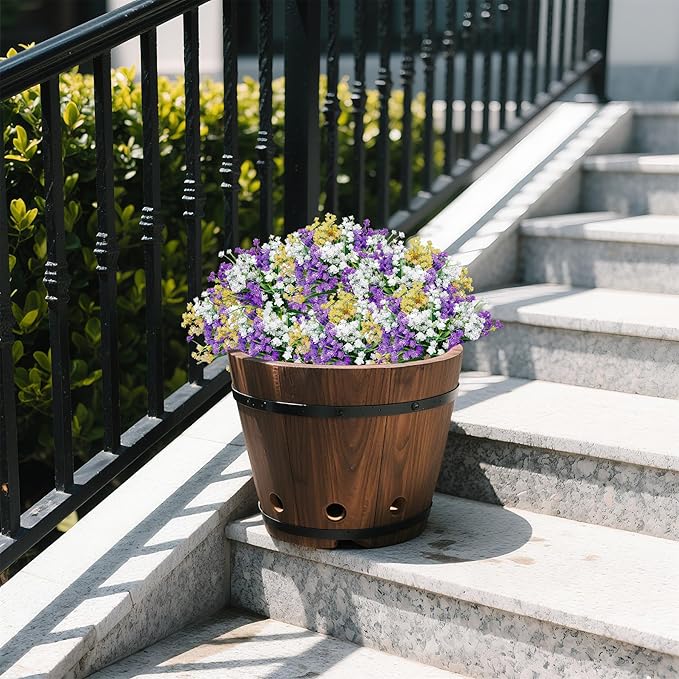 Artificial Flowers, 12 Bundles UV-Resistant and Not-Fading PE Faux Plants Flowers for Outdoor Planters Home Garden Porch Wedding Décor, Yellow Purple White