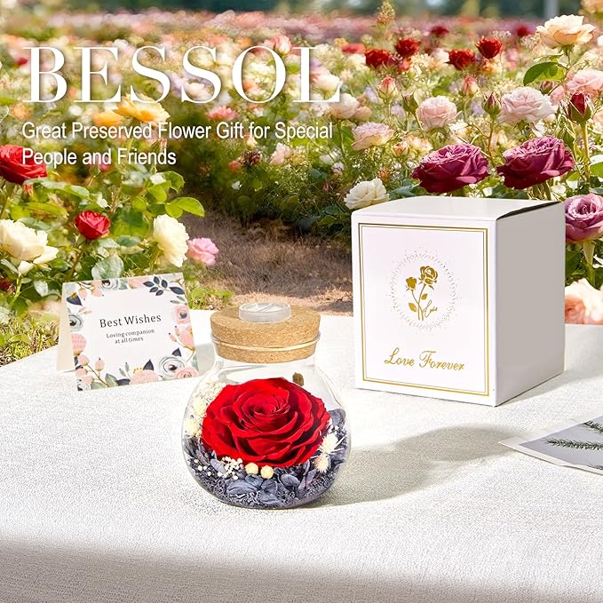 Christmas Birthday Gifts for Women Mom Preserved Rose Eternal Forever Flower in Glass Wishing Bottle with Colorful LED Light Flowers for Delivery Prime for Grandma Wife Sister Friend from Daughter Red