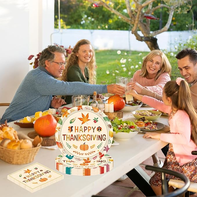 40 Pcs Thanksgiving Plates and Napkins Party Supplies, Give Thanks Paper Plates Napkins Disposable Tableware Set for Autumn Fall Thanksgiving Party Decorations