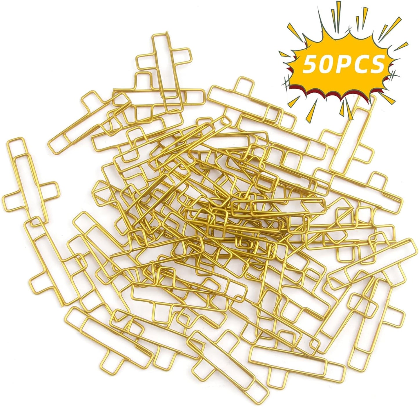 Skiennix Gold Cross Paper Clips - 50 PCS Versatile Bible Study Supplies | Ideal for Office & Home