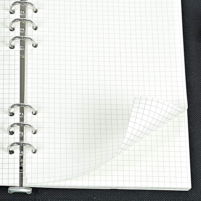 135 Sheets Planner Refill Paper, 210x142mm, 5mm Squared Inserts Paper A5 6 Holes Binder Grid Notepaper for Filofax Bullet Journals Diary