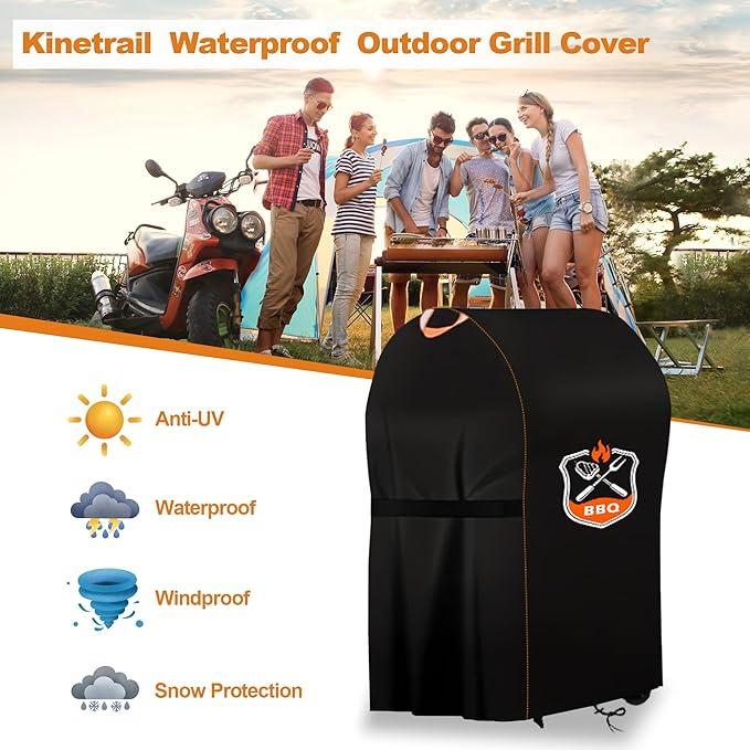 Kinetrail Grill Cover, Universal 30" BBQ Grill Cover for Outdoor Grill, Waterproof, Weather Resistant, Fade Resistant Gas Grill Cover with Adjustable Double Straps for Weber, Char-broil, Nexgrill, etc